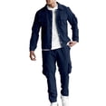 thumbnail image 1 of Tauxra Comfortable Men's Tracksuit Set, Long Sleeve Top and Drawstring Pants, Soft and Breathable Polyester Casual Outfit for Men, with Elastic Waist and Side PocketsTop, 1 of 5