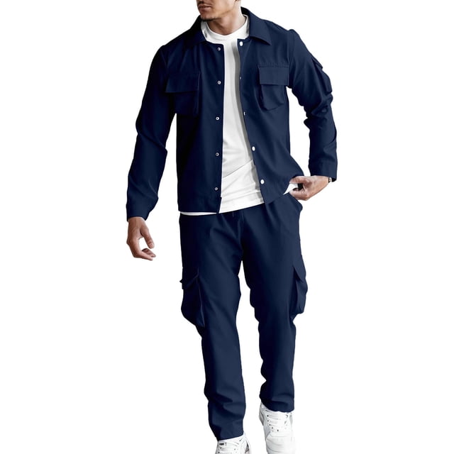 Tauxra Comfortable Men's Tracksuit Set, Long Sleeve Top and Drawstring Pants, Soft and Breathable Polyester Casual Outfit for Men, with Elastic Waist and Side PocketsTop