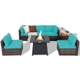 thumbnail image 4 of Gymax 7PCS Rattan Patio Sectional Furniture Set w/ 30'' Fire Pit Table & Turquoise Cushion, 4 of 6