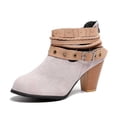thumbnail image 4 of Pisexur Women's Ankle Boots Western Rivet Buckle Zipper Booties Texture Patchwork Chelsea Style Bootie, 4 of 7