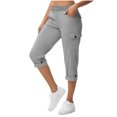 thumbnail image 2 of WRKEKC Capri Pants for Women, Womens Capris for Summer, Trendy Women's Solid Color Stretch Waist Strap Drawstring Pocket Button Zipper Pants 7 Quarter Pants, 2 of 9