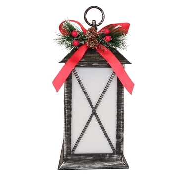 Flameglow Christmas Indoor 12" Plastic LED Pillar Lantern, Black with Silver, Battery Operated