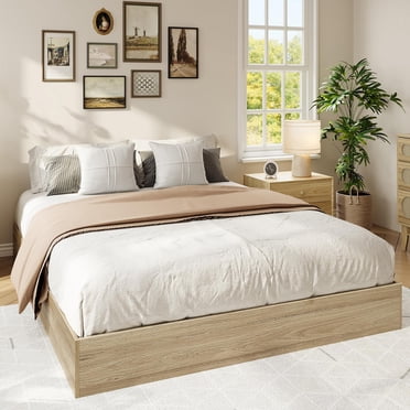 EDTara Wooden Platform Bed Frame, Twin/Full/Queen/King, Sturdy Slats, Simple Floor Bed, No Box Spring Required