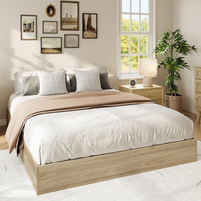 EDTara Wooden Platform Bed Frame, Twin/Full/Queen/King, Sturdy Slats, Simple Floor Bed, No Box Spring Required