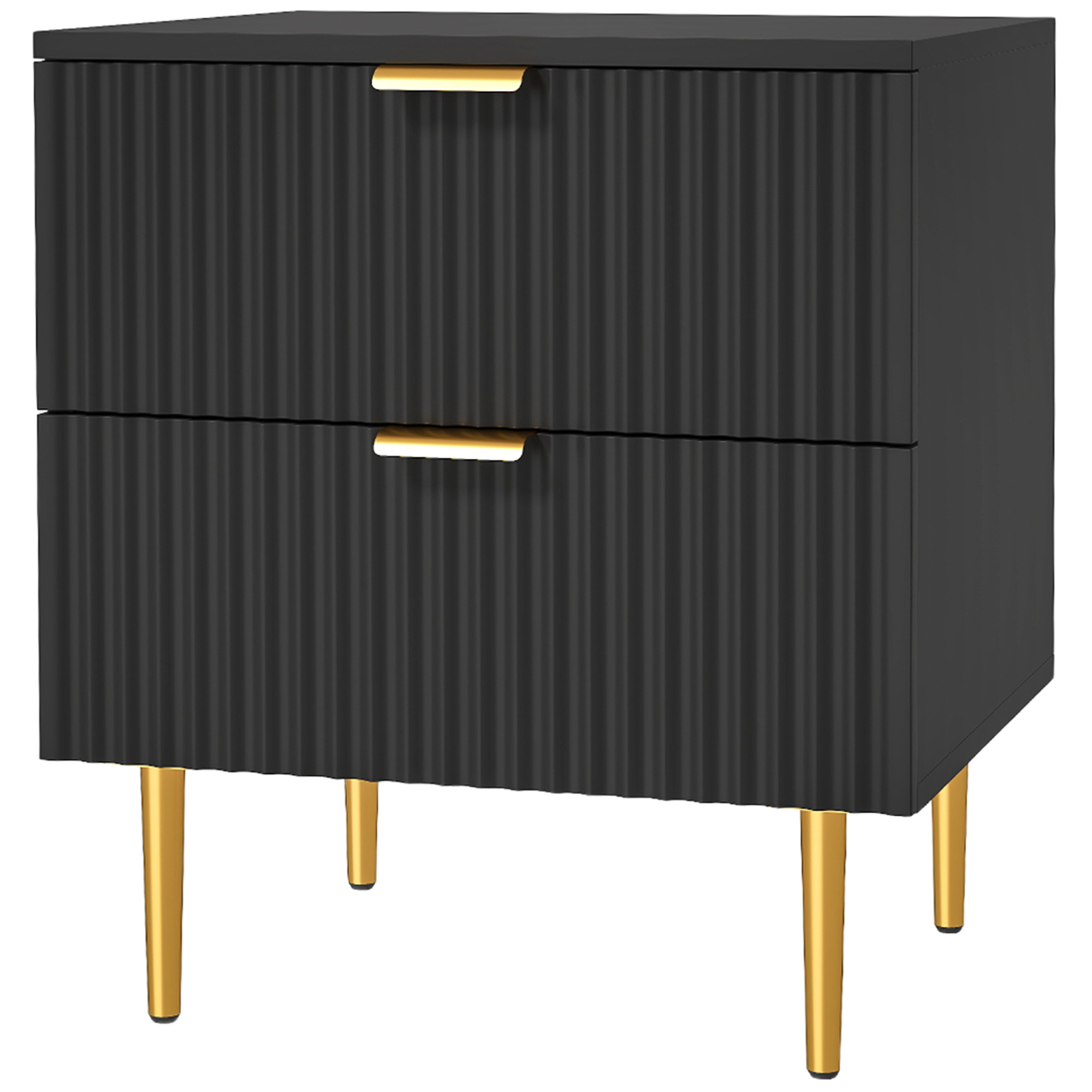 CoSoTower Bedside Table, Modern Nightstand with 2 Drawers, Side End Table with Metal Legs for Living Room, Bedroom, Black