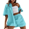 thumbnail image 1 of Birdeem Womens Spring and Summer Fashion Slim Button-Up Top Casual Shorts Solid Color Top/Shirt Suit, 1 of 5