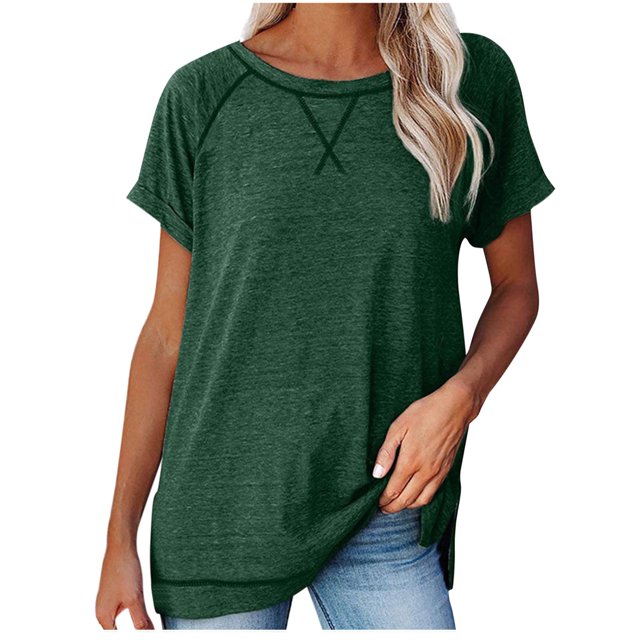 Timegard Hauts pour Femmes Décontractés Amples Confortables Col Rond Manches Courtes Fente Latérale Hauts T-Shirt Mode Été