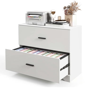 Costway Classeur Latéral en Bois à 2 Tiroirs avec Barres Ajustables pour Bureau à Domicile Blanc