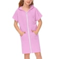 thumbnail image 2 of Hiiyo Toddler Girl's Swim Cover Up Short Sleeve Full-Zip Hooded Bathrobe Solid Beach Dress, 2 of 5