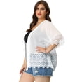 thumbnail image 4 of GRACE & GRANDEUR Women's Plus Size Cover Up Lace Panel Texture Printed Summer Boho Cardigans, 4 of 6