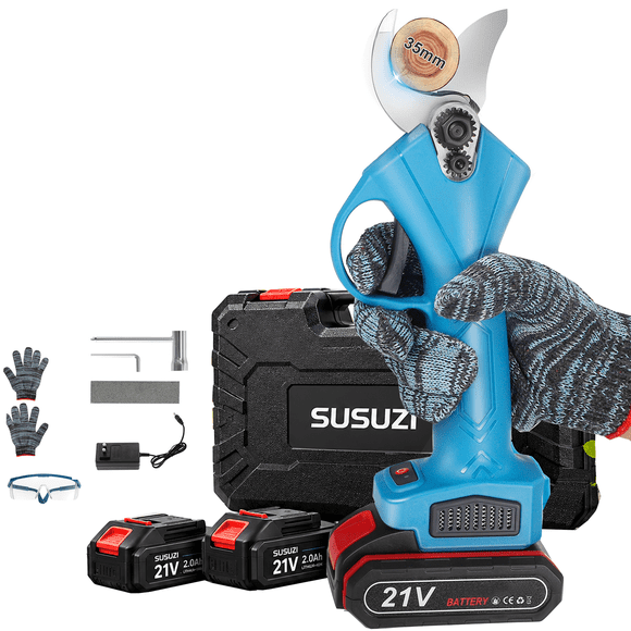 SUSUZI Electric Pruning Shears, 1.4" Max Cut Brushless Pruner Cordless Branch Cutter with 2 Batteries for Tree & Shrub Trimmer