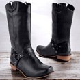 thumbnail image 3 of Womens Cowboy Motorcycle Riding Boots Winter Fall Leather Square Toe Wide Mid Calf Western Cowgirl Booties, 3 of 4