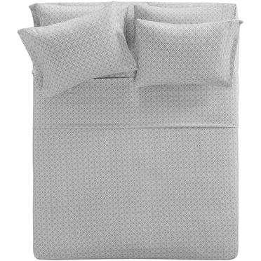 Comfort Spaces Draps en Flanelle de Coton Respirants Chauds à Poches Profondes avec Taie d'Oreiller Literie, Grand Lit, Gris Géo 4 Pcs
