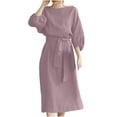 thumbnail image 2 of Robe d'Été pour Femmes 2024 Mode Grande Taille Col Rond Ample Manches Courtes Unie Mi-Mollet Robe Longue Rabais de 50 % Liquidation!, 2 of 8