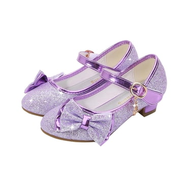 Vêtements d'Automne/hiver, Chaussures Décontractées pour Fille HVOBTTY, Chaussures de Princesse à Paillettes avec Nœud et Embouts, Talons Hauts, Chaussures de Princesse Violettes, 8 Ans