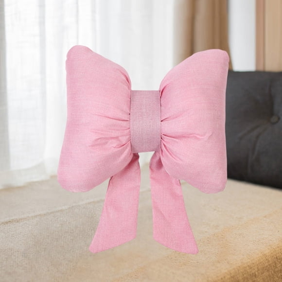Bowknot Ribbon Headrest Pillow | Linen Decorative Throw Pillow for Sofa & Bed | Breathable Cushion for Home Decor, Living Room, Bedroom | 15.35 x 12.2 Inch