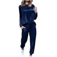 thumbnail image 3 of QATAINLAV Survêtement en Velours pour Femmes, Ensembles de Joggers 2 Pcs, Couleur Unie, Chandails à Col Rond Décontractés à Manches Longues et Pantalons de Survêtement à Cordon, Tenues de Voyage, Bleu Foncé, TTG, 3 of 10