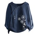 thumbnail image 4 of CHUANK Hauts pour Femmes en Solde à Moins de 10$ Hauts Décontractés Printemps Été Manches Longues en Coton Lin Imprimé Graphique Pissenlit Col Rond Blouses Vintage Grande Taille, 4 of 4