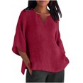 thumbnail image 1 of Pompotops Mode Femme Été Col en V Loisirs Manches Trois-Quarts Hauts Unis, 1 of 6