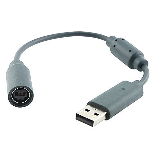 Controller Breakaway Cable for Microsoft Xbox 360 by Mars Devices, a durable gray gaming accessory with a USB connector and Xbox 360 breakaway connector. Prevents console damage from accidental trips over controller cables. Ideal for wired Xbox 360 controllers, guitars, and racing wheels, ensuring safe and uninterrupted gameplay.