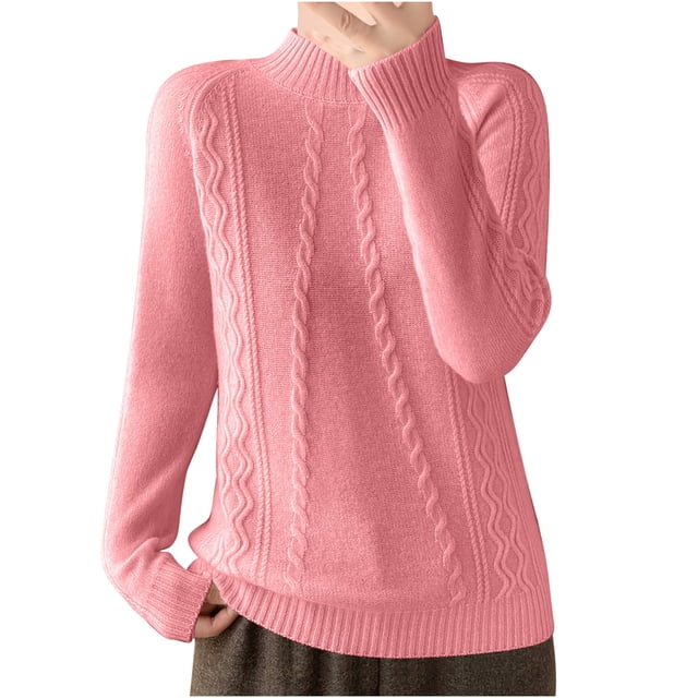cfhntfmh Sweaters for Women Mock Neck Long Sleeve Solid Sweater Tops Fall Fashion 2024 Cable Knit Pullover Sweaters