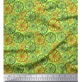 thumbnail image 1 of Soimoi Tissu Satin Modal Vert Motif Ethnique Roue Tissu au Mètre 42 Pouces de Large, 1 of 3