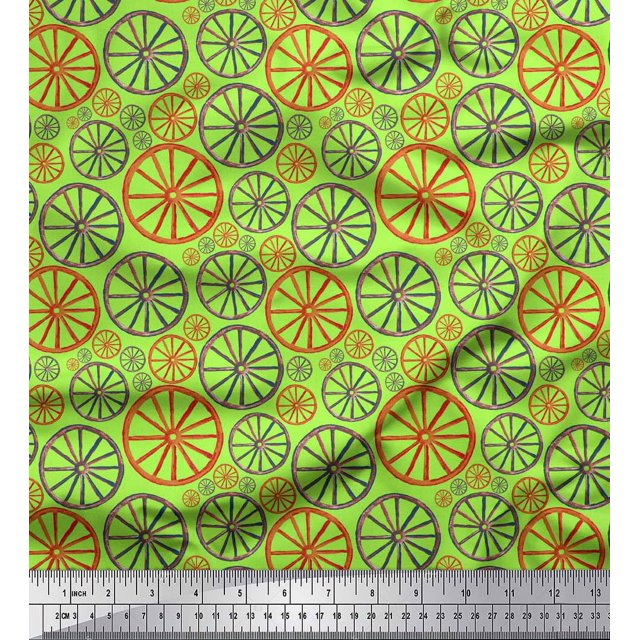 Soimoi Tissu Satin Modal Vert Motif Ethnique Roue Tissu au Mètre 42 Pouces de Large