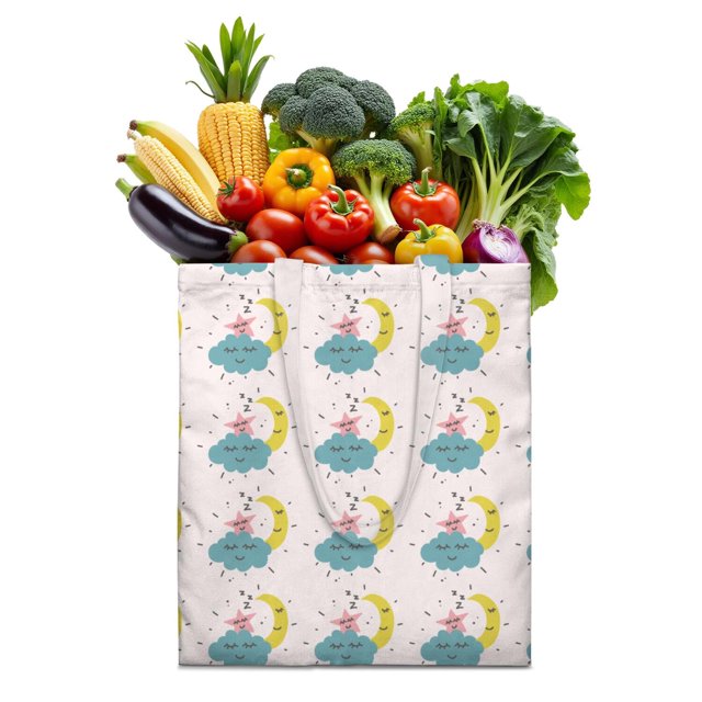 Baby's Cartoon Space Canvas Shopping Bag – Colorful Rocket Stars and Moon Design Reusable Tote