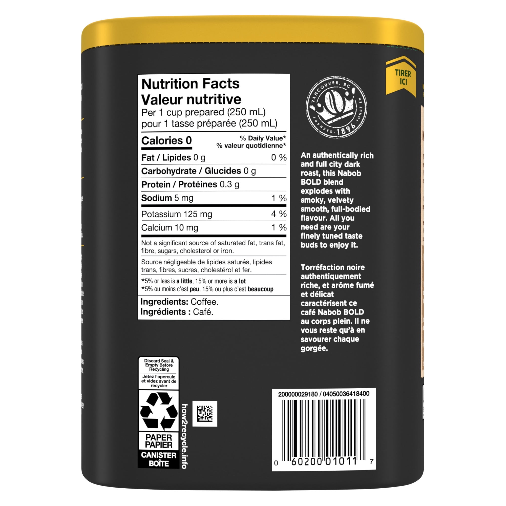 Nabob Dark Bold Roast Full City Dark Ground Coffee, 340g Canister