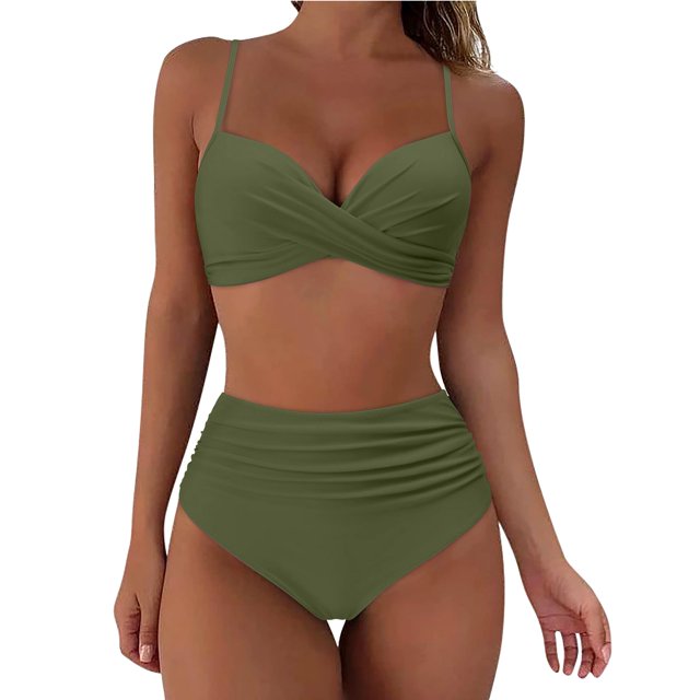 Huesdet Womens High Waisted Bikini Set Tie Knot High Rise Two Piece Swimsuits Bathing Suits(AG,M)