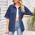 thumbnail image 2 of Hvobtty Chemise Décontractée à Manches Courtes pour Femme à Col Rabattu, Veste en Denim à Manches Amincissantes pour Femme avec Col à Revers Coloré, 2 of 4