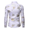 thumbnail image 1 of Pompotops Chemise Habillée de Soirée pour Homme, Boîte de Nuit, Brillante Dorée, Imprimé 3D de Roses, Coupe Ajustée, Boutonnée, en Solde, 1 of 3