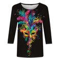 thumbnail image 4 of Penkiiy 2024 Blouse Mardi Gras Tops pour Femmes T-Shirt Quotidien Manches 3/4 Blouse Imprimé Masque Haut Carnaval Col Rond Chemise Décontractée S Multicolore, 4 of 5