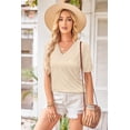 thumbnail image 4 of Arach&Cloz Women's V-Neck Short Sleeve Special Rib Knitted Pattern Casual Tops Sweater Spring Summer 2025, 4 of 6