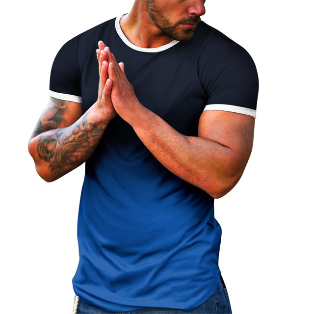BOBOGOJP T-Shirt pour Homme Léger à Manches Courtes, Chandail à Enfiler, Col Ras du Cou, T-Shirt (Bleu,m)