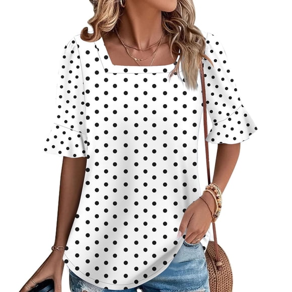 TNDBKQWR Clearance Shirts for Women Womens Short Sleeve Casual Tops Womens Scoop Neck Tshirt Workout Tops Women Shirts for Woman, White, XL