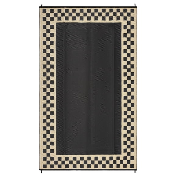 Waterproof Reversible Outdoor Rug - Plastic Straw Patio Carpet, Lightweight & Fade-Proof, Collapsible with Stakes & Carry Bag,Perfect for Porch,Deck,Balcony, Backyard,Camping,Beach,9x12ft Black Coffee