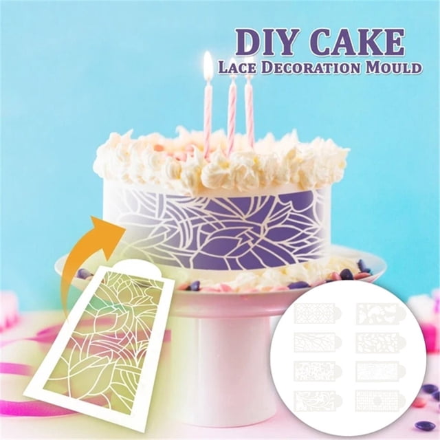 Cake Mould - Decorating Embosser Sugarcraft Mat Silicone Lace Cake Mould for DIY Fondant Baking Embossed Lace Pattern Cake Mould and Mat 8PCS