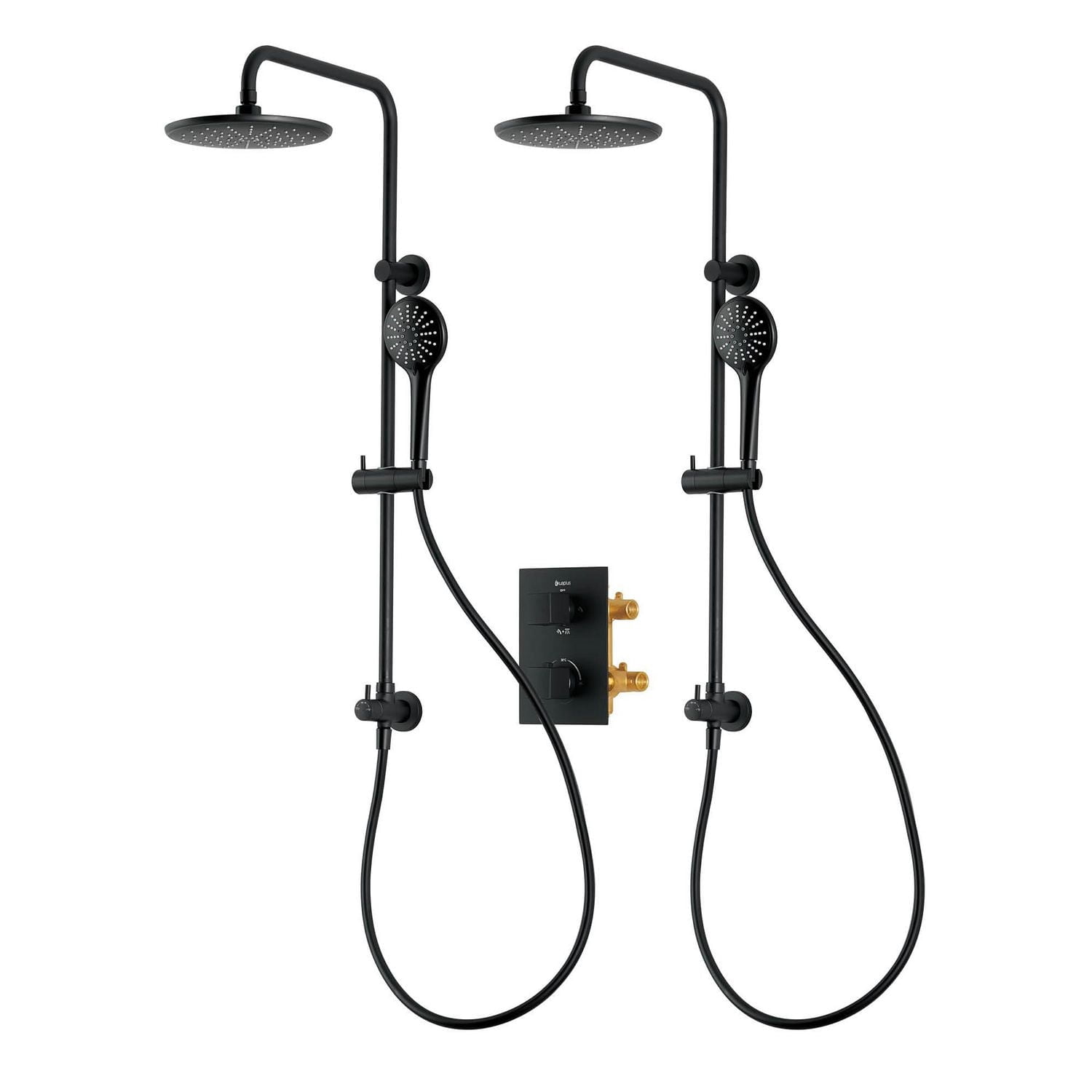 Valve thermostatique carrée 3 fonctions, 2 Systèmes de barre de douche réglable, fini noir