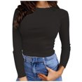 thumbnail image 1 of Women's Long Sleeve Ribbed T Shirt: Slim Fit, Pure Color, Stretchy Fabric, Easy Care, 1 of 6