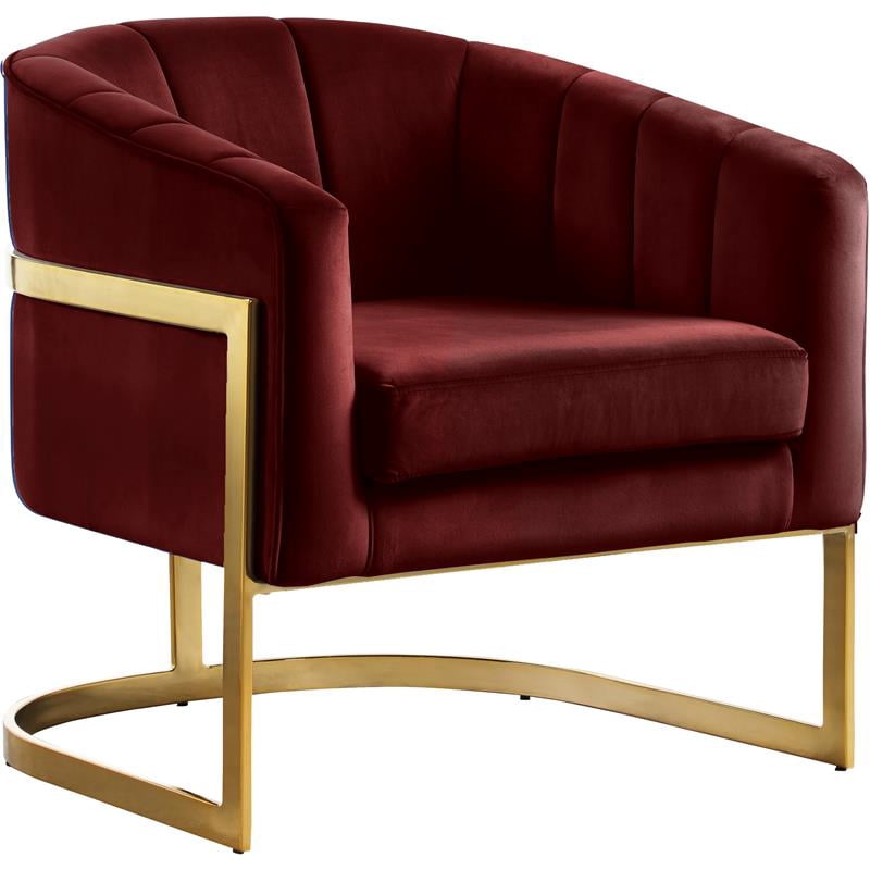 Meridian Furniture Carter Burgundy Velvet Accent Chair with Gold Base