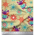 thumbnail image 1 of Soimoi Beige Rayon Fabric Snowflake & Pig Kids Print Fabric by Yard 42 Inch Wide, 1 of 3