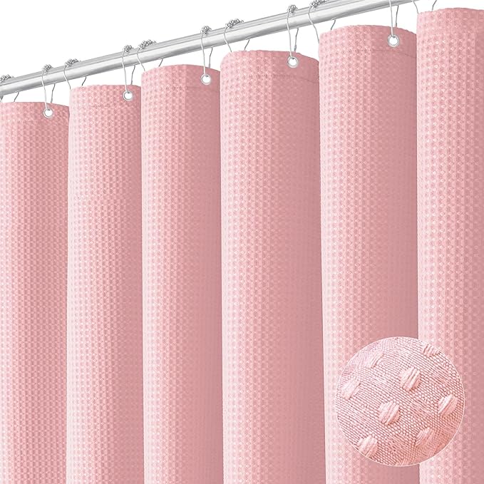 suxuMhao Waffle Pattern Waterproof Shower Curtain,71×71in 1pc Shower Curtain Liner for Bathroom,Shower Liners with 12 Plastic Hooks as a Gift,Stylish Shower Curtains for Bathroom Decor​,Pink