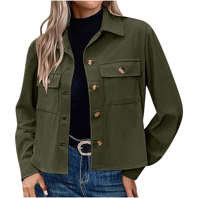 Timegard Button down Shirts for Women Cropped Long Sleeve Jackets Fall Solid Color Casual Loose Tops
