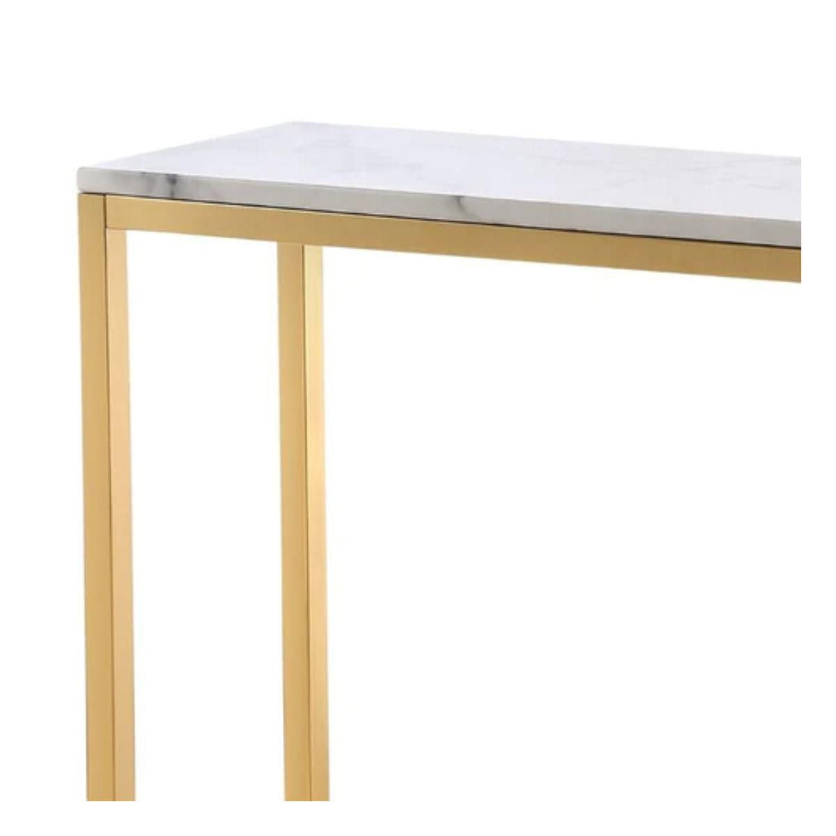 Table Loxhill avec plateau en faux marbre et base en acier inoxydable