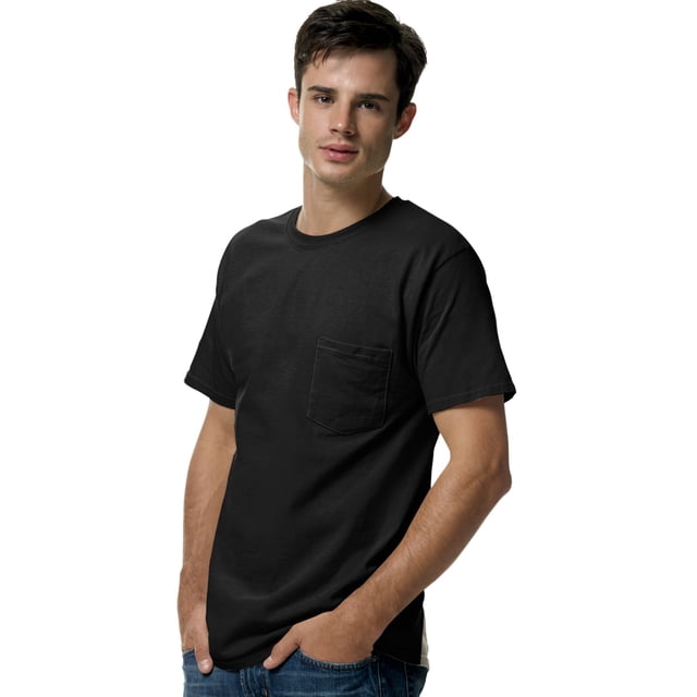 Hanes TAGLESS Men`s Pocket T-Shirt, S, Black