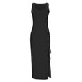 thumbnail image 4 of CEHVOM Robe d'Été Sans Manches à Taille Haute pour Femme, Unie, Côtelée, à Cordon, Froncée, Aguichant, à Fente Haute, 4 of 6