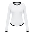 thumbnail image 4 of Timegard Hauts de Sortie pour Femmes Col Ras du Cou Manches Longues Couleur Unie Ajusté Confortable Hauts Courts Décontractés Mode, 4 of 5