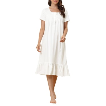 INSPIRE CHIC Nuisette Victorienne pour Femme Princesse en Dentelle à Volants Manches Courtes Coton Vêtement de Nuit Tenue de Détente S Blanc
