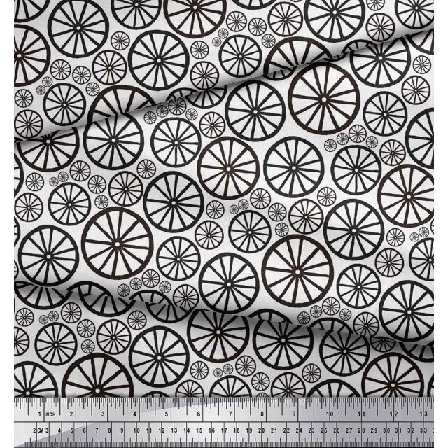Soimoi Noir Tissu de Crêpe de polyester Roue Décor Ethnique Tissu Imprimé Yard 42 Pouces de Large